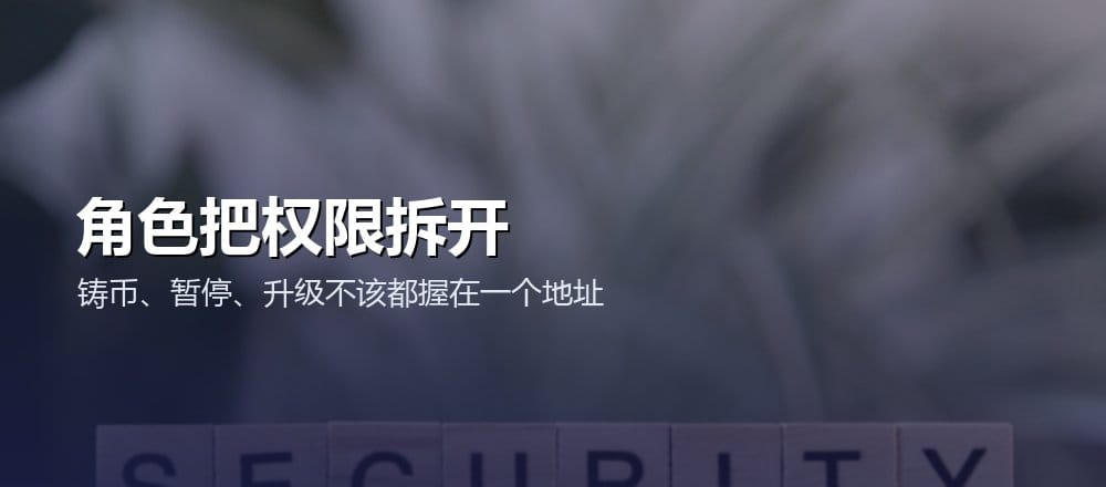 角色权限把铸币、暂停、升级等能力拆给不同地址